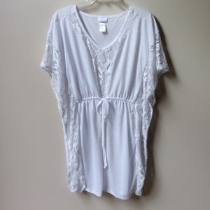 NEW DOTTI Swim Cover-up Caftan Crochet Trim S